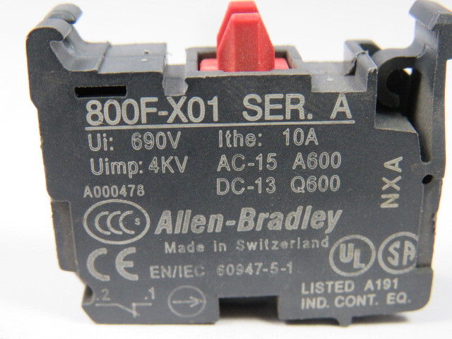 Allen-Bradley 800F-X01 Series A Latch Mount Contact Block 10A 690V